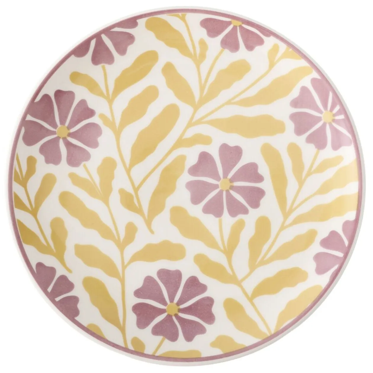 Assiette à dessert ronde Berthie céramique motif végétal vert et blanc Ø19,5cm