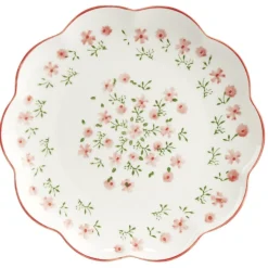 Assiette à dessert ronde Feston porcelaine blanche motif floral rose Ø22cm