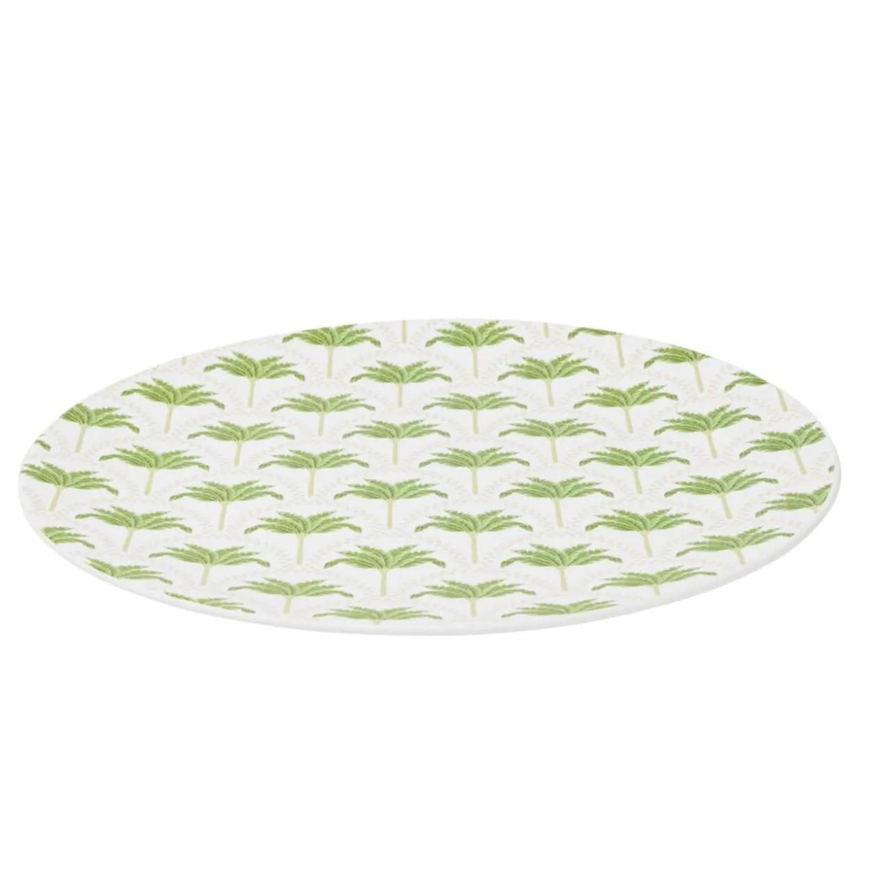 Assiette à dessert ronde plastique motif palmier blanc et vert Ø20cm