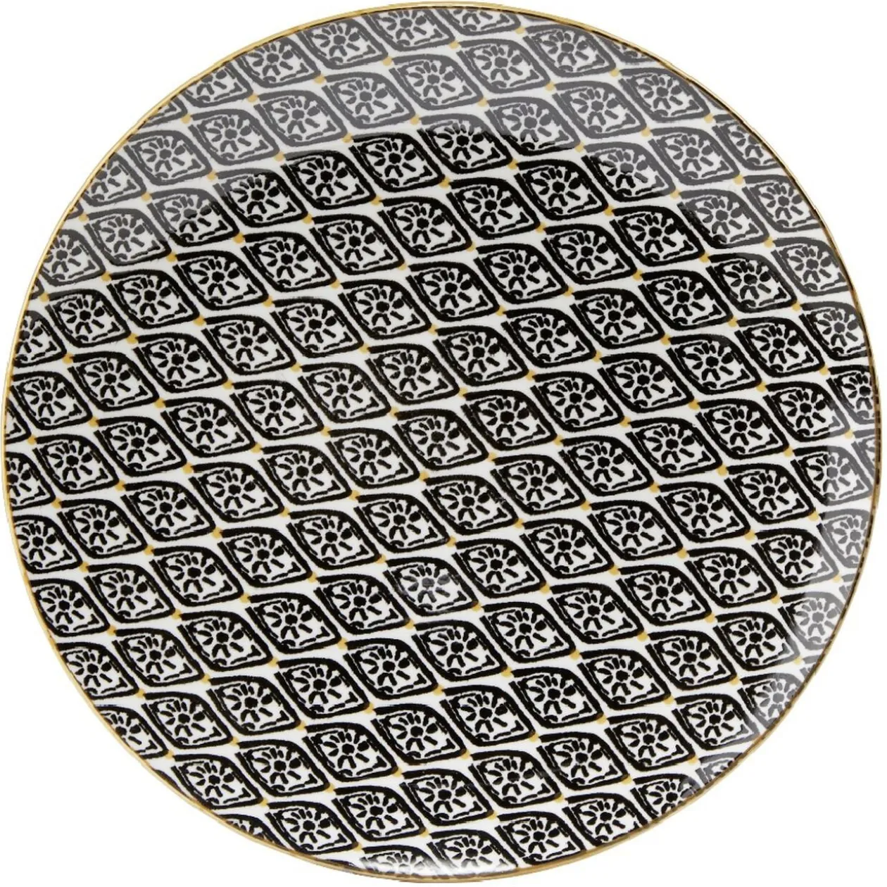 Assiette à dessert ronde Praia motif ethnique noir blanc jaune Ø19cm