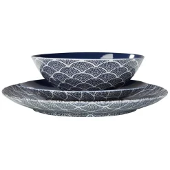 Assiette à dessert ronde vague japonaise bleue et blanche Ø20.5cm < Gifi Sale