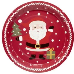 Assiette en carton X8 pcs imprimé Père Noël Ø23XH1,5 cm rouge