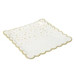 Assiette en papier X8 pcs carré bord festonné imprimé étoile 23X23XH1,5 cm blanc et doré