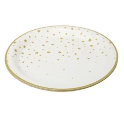 Assiette en papier X8 pcs imprimé étoile Ø23XH1,5 cm blanc et doré