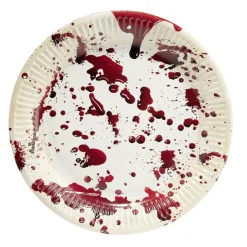 Assiette jetable Halloween X8 blanche décor effet sang Ø23cm