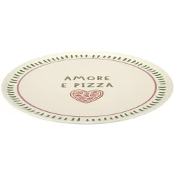 Assiette à pizza inscription Amore e Pizza beige contour traits verts Ø32cm