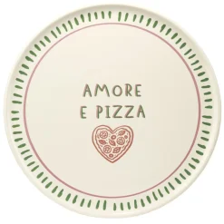 Assiette à pizza inscription Amore e Pizza beige contour traits verts Ø32cm