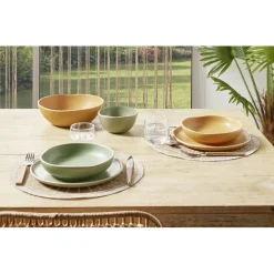 Assiette plate en faïence jaune Ø27xH1,7cm