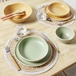 Assiette plate en faïence jaune Ø27xH1,7cm