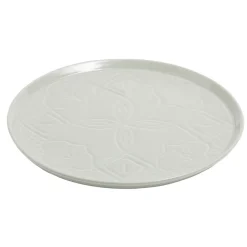 Assiette plate faïence unie verte avec motif relief Ø27xH2cm