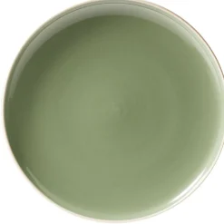 Assiette plate faïence vert bord liseré crème Ø27cm < Gifi Outlet
