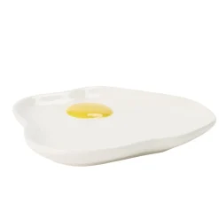 Assiette plate forme oeuf au plat dolomite blanche et jaune 16x17cm