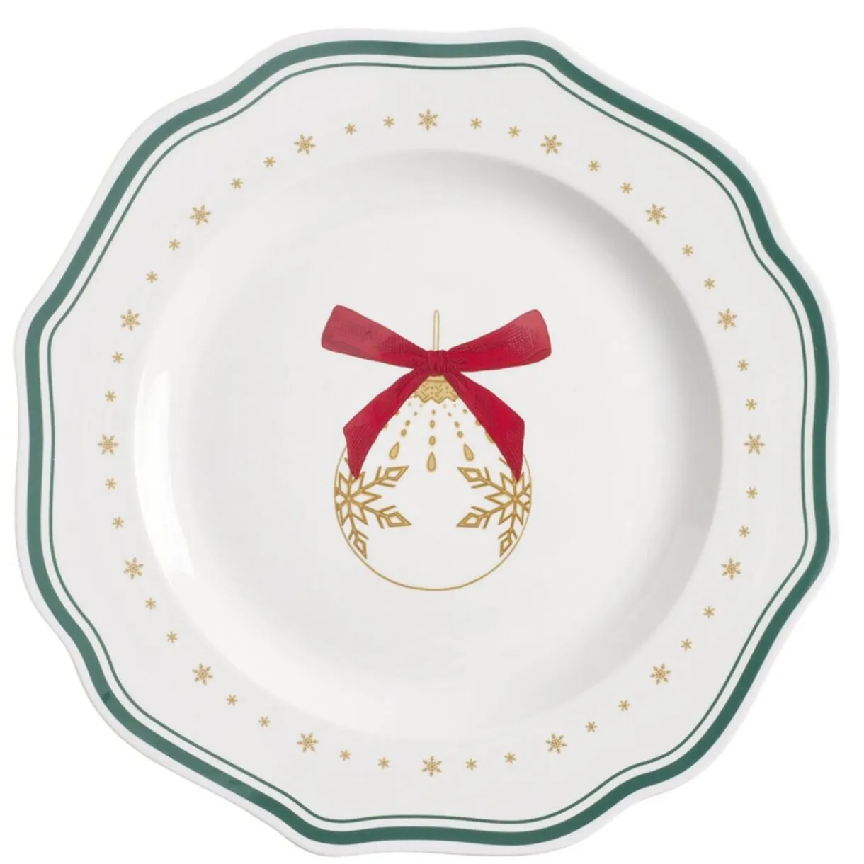 Assiette plate imprimé boule de Noël contour vague bleu faïence Ø27 cm < Gifi New