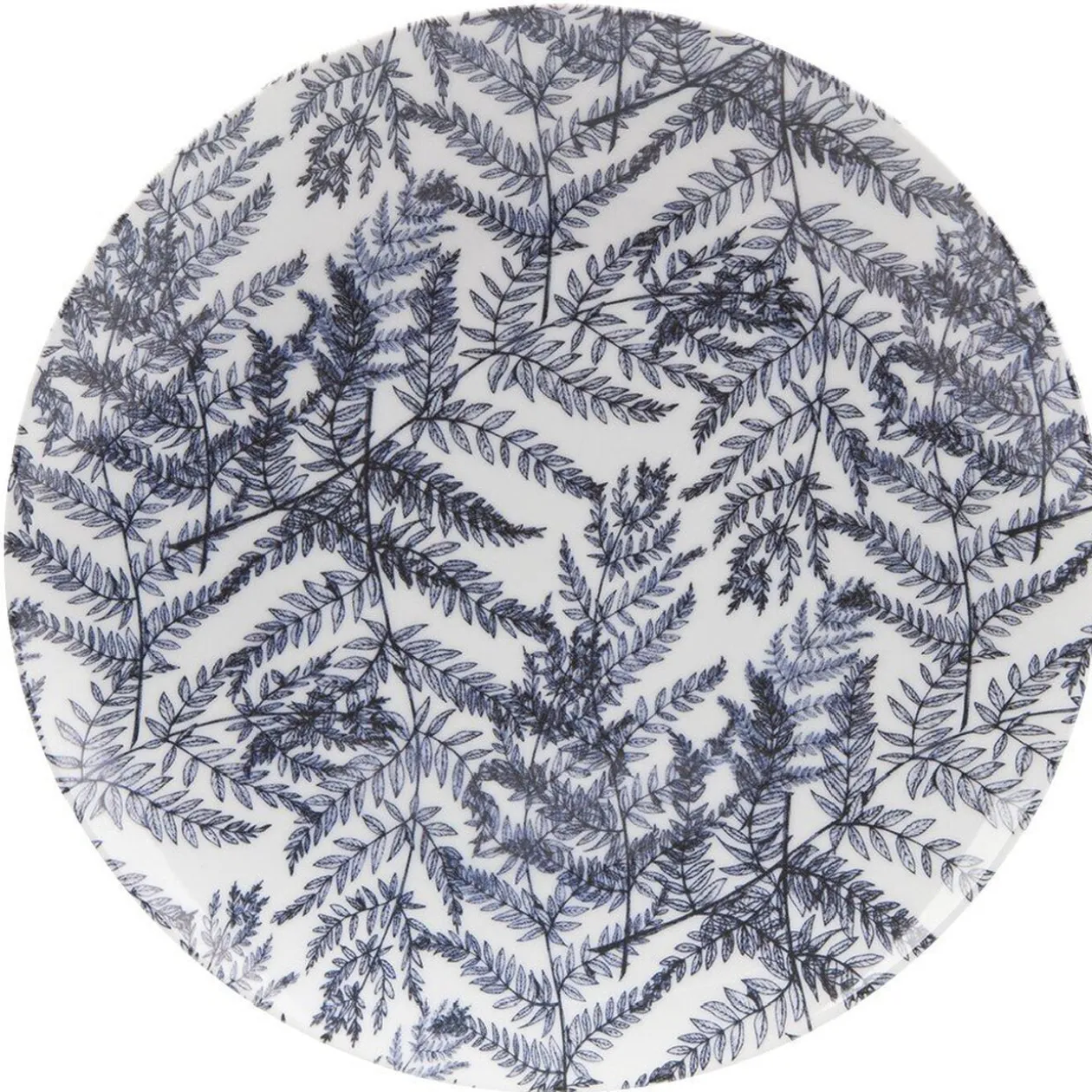 Assiette plate motif feuillage bleu et blanc Ø26.5cm