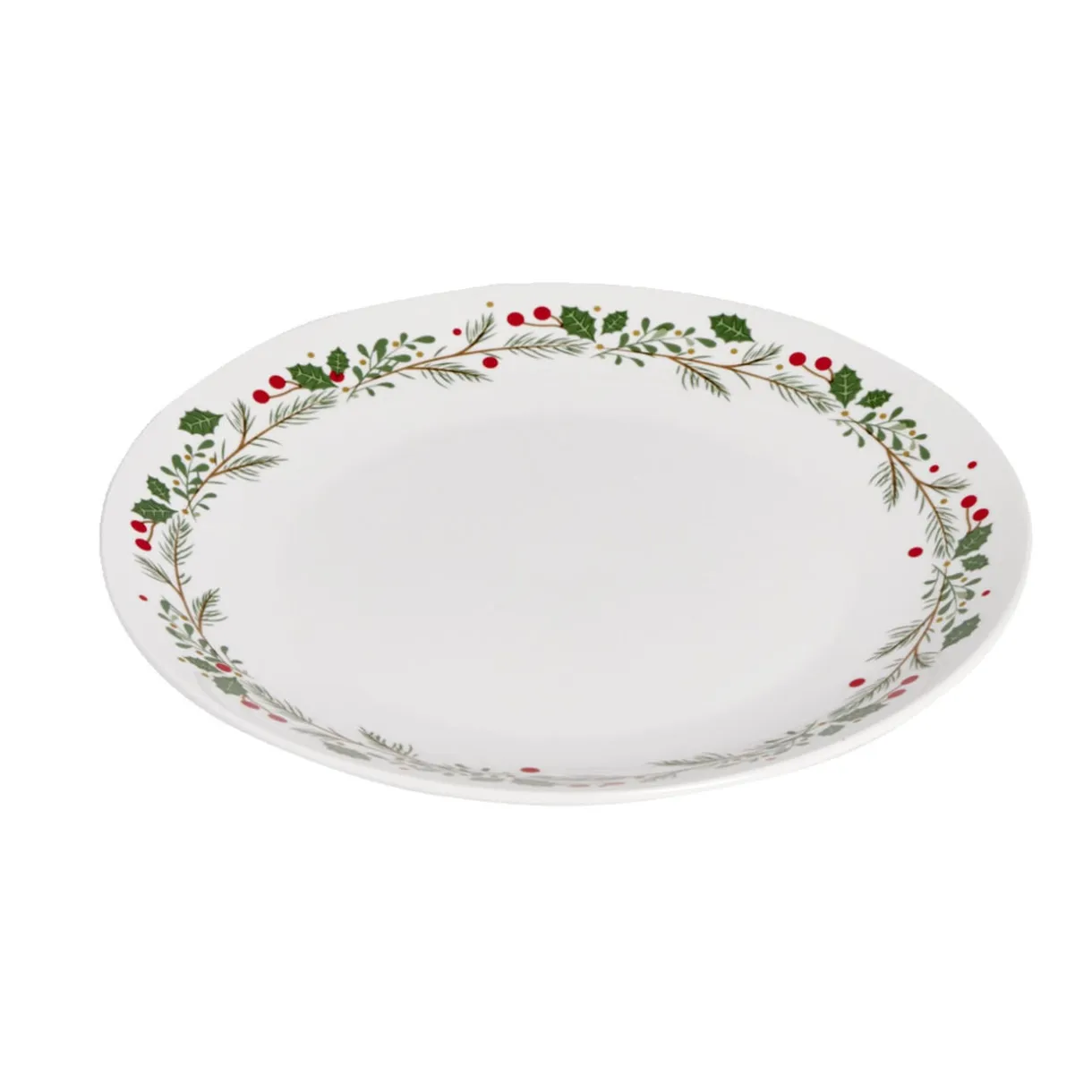 Assiette plate porcelaine blanche motif feuillage de Noël Ø27cm < Gifi