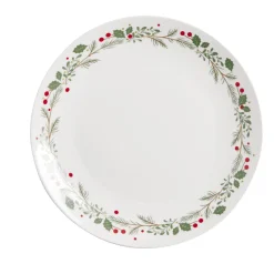 Assiette plate porcelaine blanche motif feuillage de Noël Ø27cm < Gifi