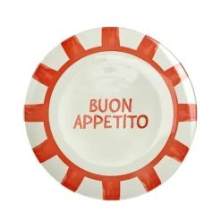 Assiette plate porcelaine "Buon Appetito" blanche et rouge Ø26,5cm