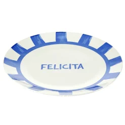 Assiette plate porcelaine "Felicita" blanche et bleue Ø26,5cm < Gifi