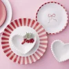 Assiette plate porcelaine motifs noeud et rayures blancs et rouges Ø26,5cm < Gifi New
