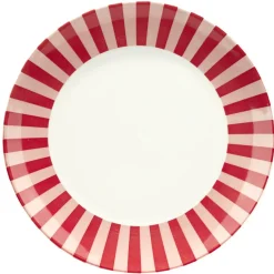 Assiette plate porcelaine motifs noeud et rayures blancs et rouges Ø26,5cm < Gifi New