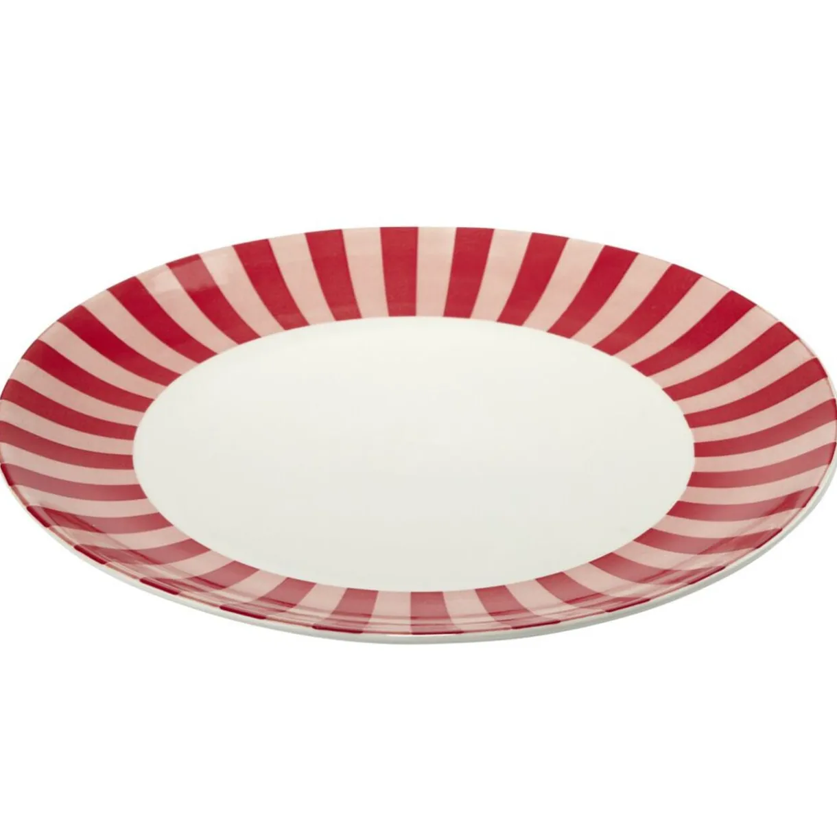 Assiette plate porcelaine motifs noeud et rayures blancs et rouges Ø26,5cm < Gifi New