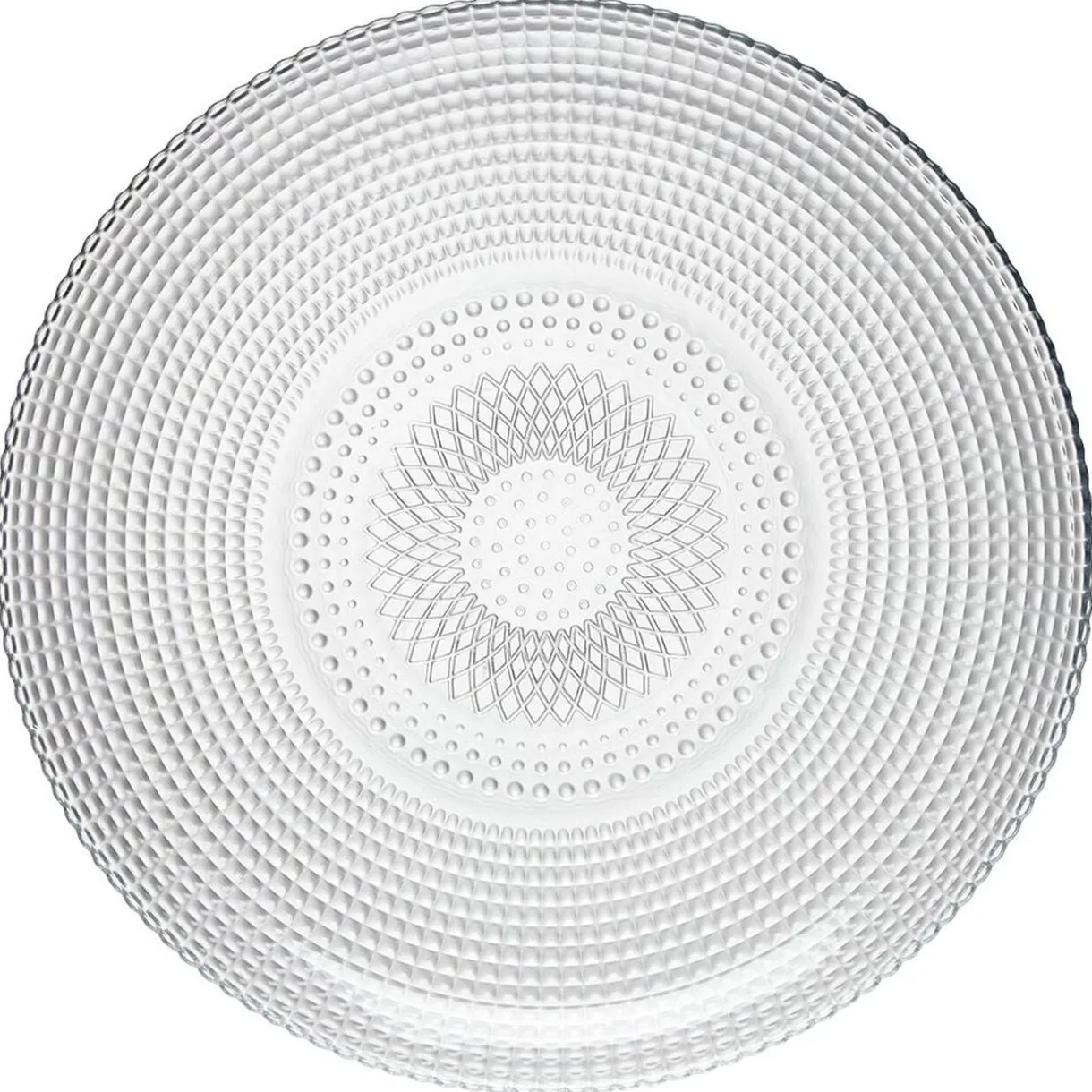 Assiette plate ronde effet relief blanc transparent Ø26,8 cm < Gifi New