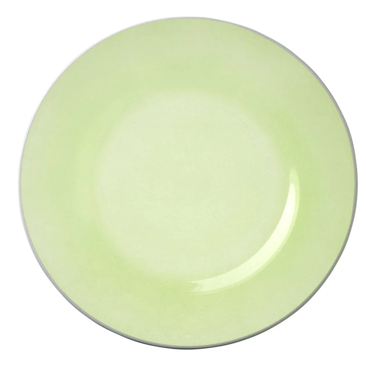 Assiette plate ronde liseré blanc verre transparent vert sauge Ø26cm