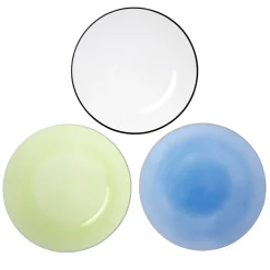 Assiette plate ronde liseré blanc verre transparent vert sauge Ø26cm