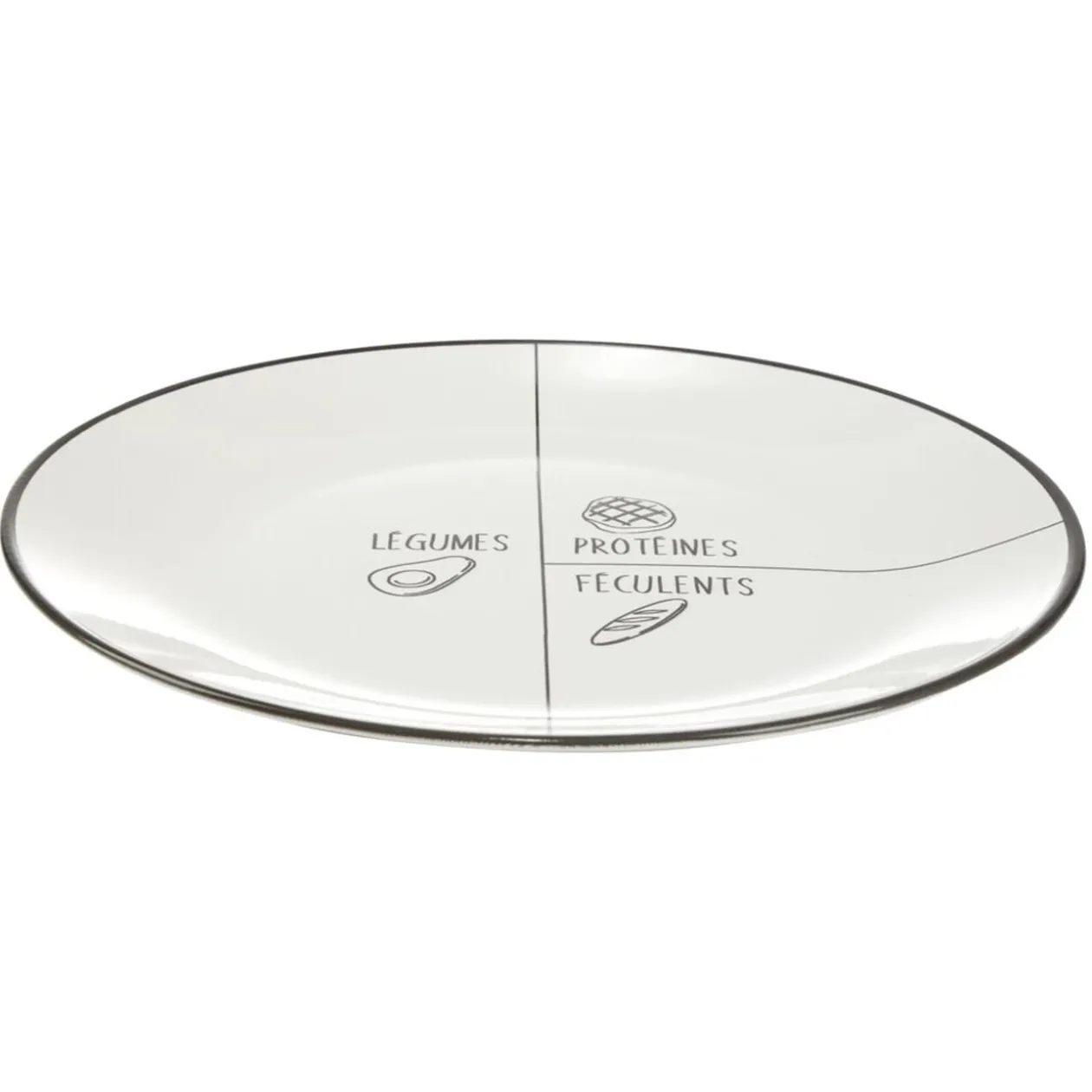 Assiette plate ronde motif emplacement légumes protéines féculents faïence Ø26cm