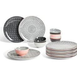 Assiette plate ronde motif géométrique noir et blanc Ø26.5cm (3 modèles)