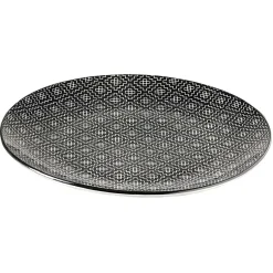 Assiette plate ronde motif géométrique noir et blanc Ø26.5cm (3 modèles)