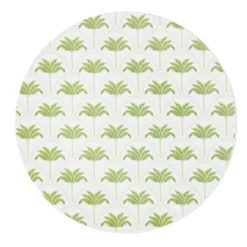 Assiette plate ronde plastique motif palmier blanc et vert Ø26cm