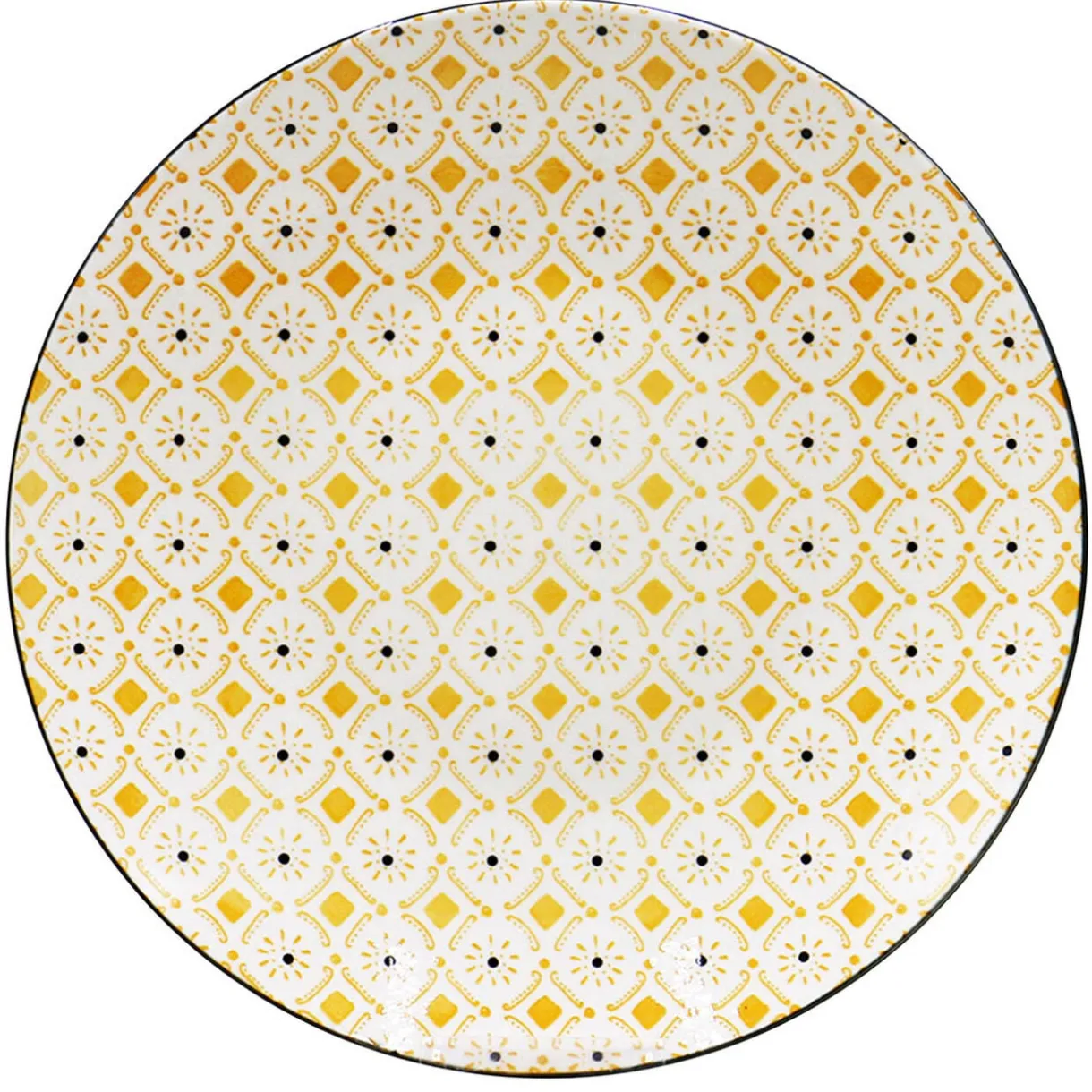 Assiette plate ronde Praia motif blanc jaune noir Ø26.5cm < Gifi Discount