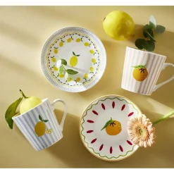 Assiette plate ronde x4 porcelaine motif agrume Ø15cm (2 modèles) < Gifi Clearance