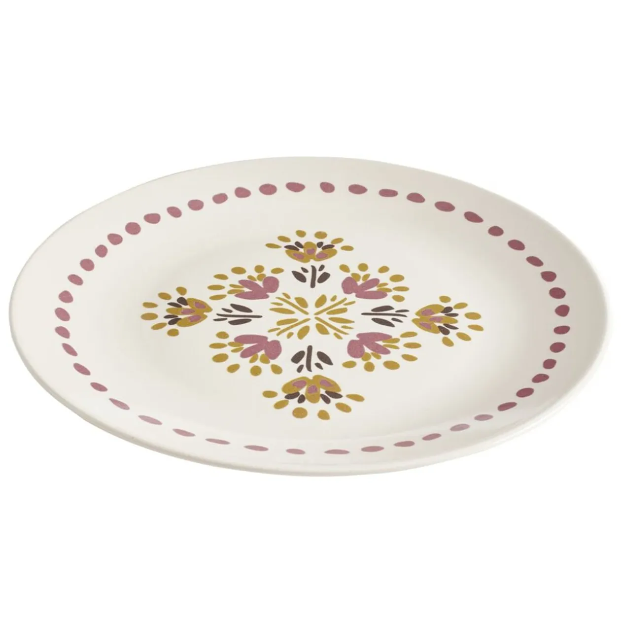 Assiette plate x4 ronde faïence beige motif floral vintage rose et orange Ø26cm