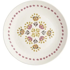 Assiette plate x4 ronde faïence beige motif floral vintage rose et orange Ø26cm