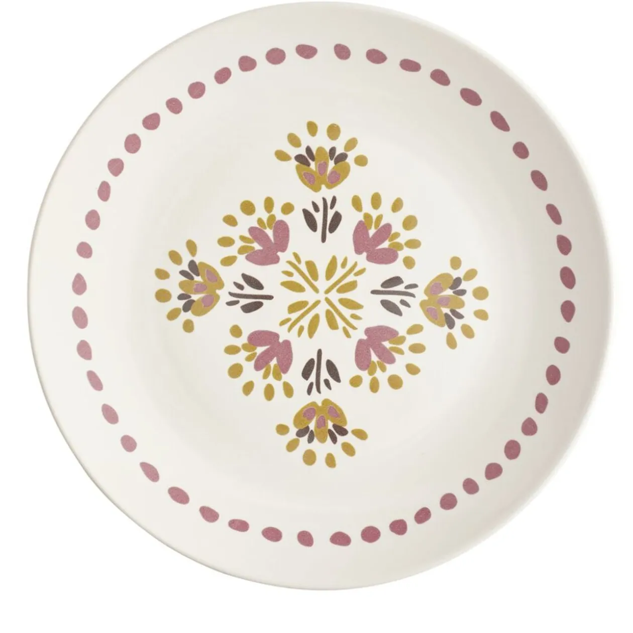 Assiette plate x4 ronde faïence beige motif floral vintage rose et orange Ø26cm