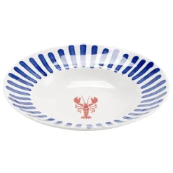 Assiette à pâtes porcelaine décor homard et traits bleus Ø26,5cm