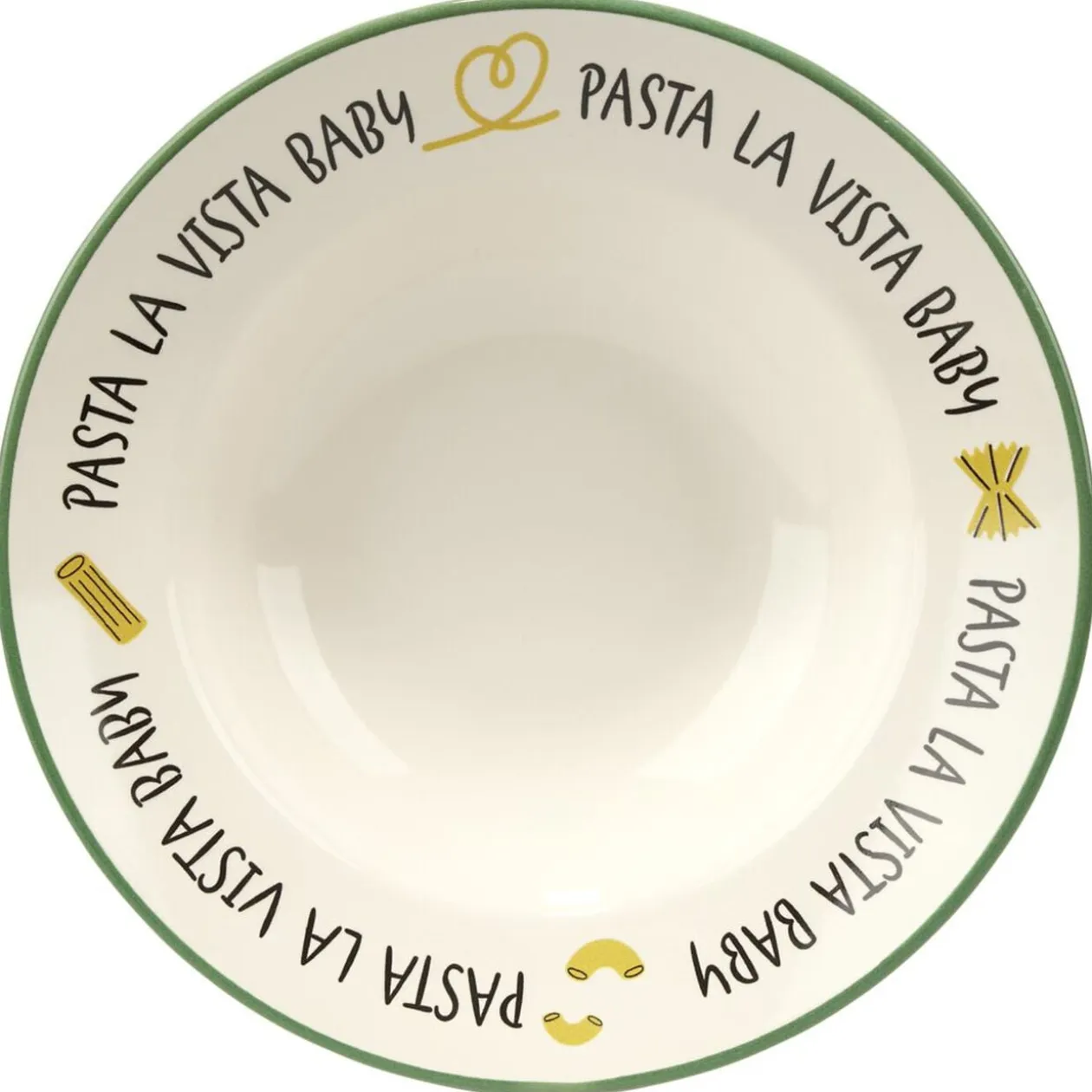 Assiette à pâtes ronde Pasta la vista Baby faïence blanc liseré vert Ø26xH6,5cm