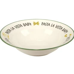 Assiette à pâtes ronde Pasta la vista Baby faïence blanc liseré vert Ø26xH6,5cm