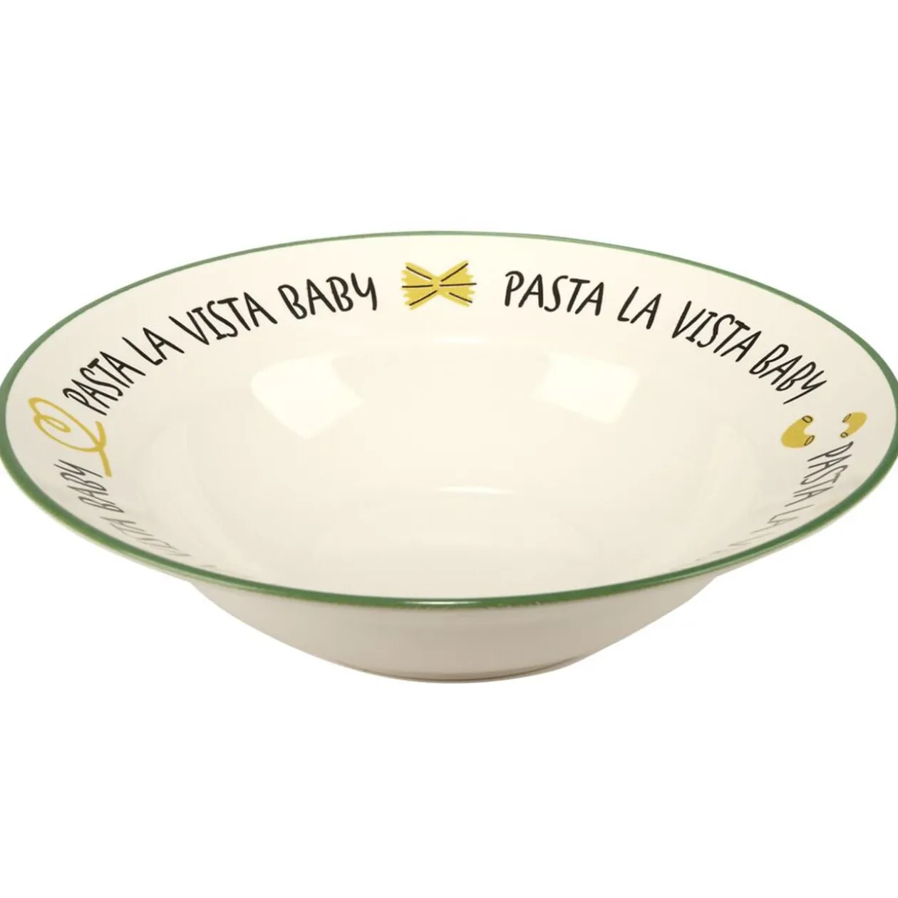 Assiette à pâtes ronde Pasta la vista Baby faïence blanc liseré vert Ø26xH6,5cm