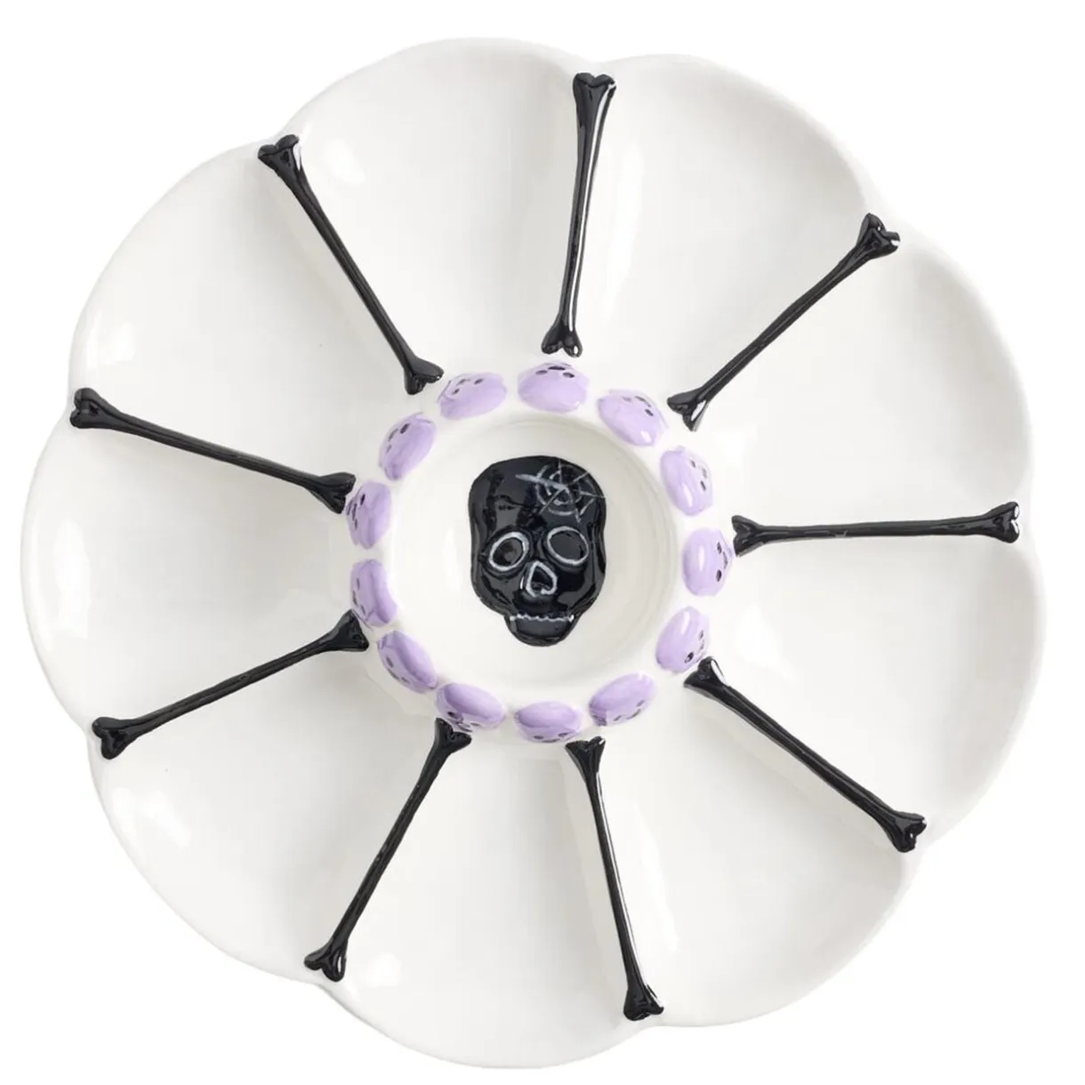 Assiette à tapas Halloween motif tête de mort dolomite blanc Ø24cm < Gifi Discount