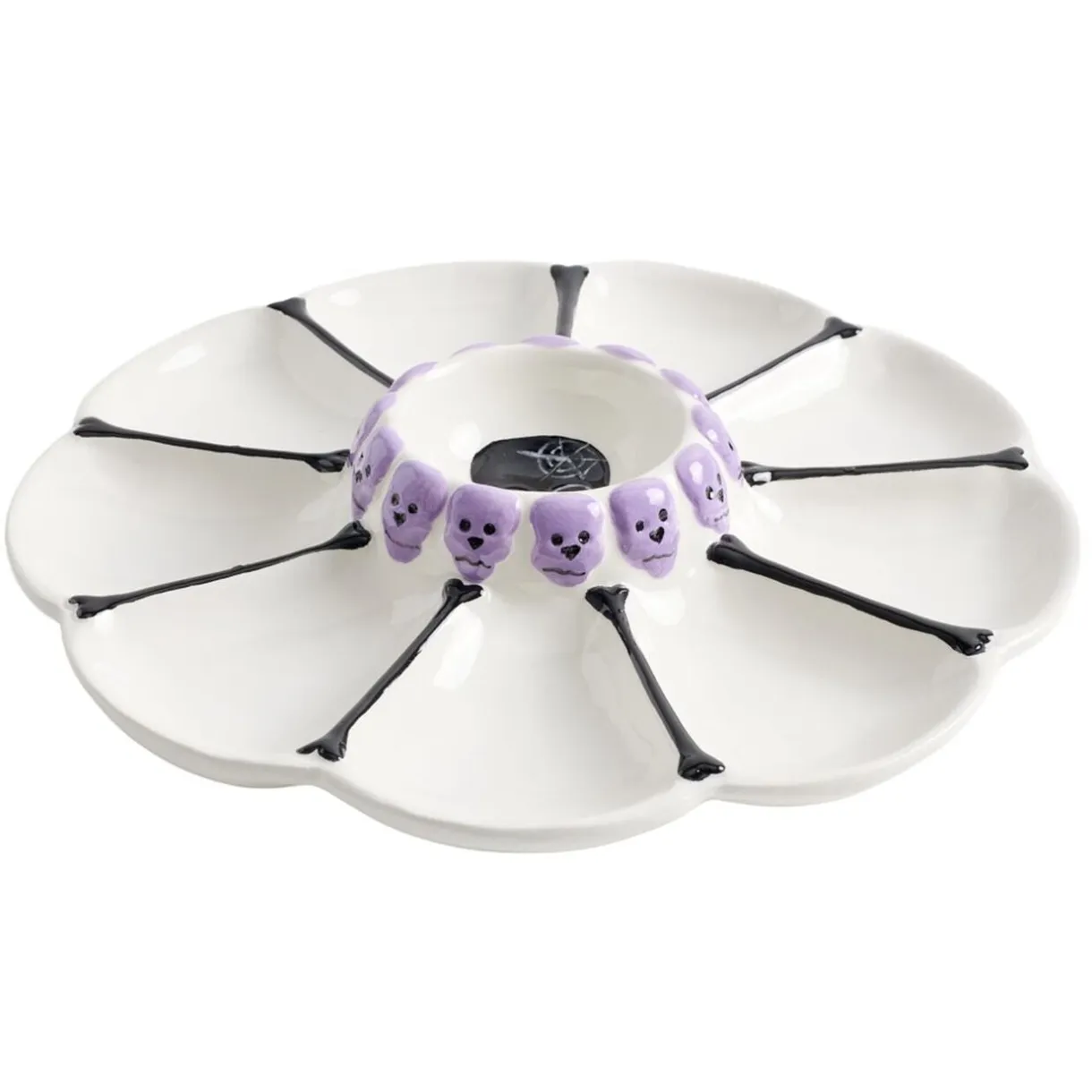 Assiette à tapas Halloween motif tête de mort dolomite blanc Ø24cm < Gifi Discount
