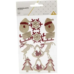 Autocollant bois pailleté rouge x12