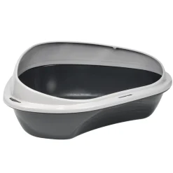 Bac à litière d'angle pour chat plastique noir 49x40xH17,5cm
