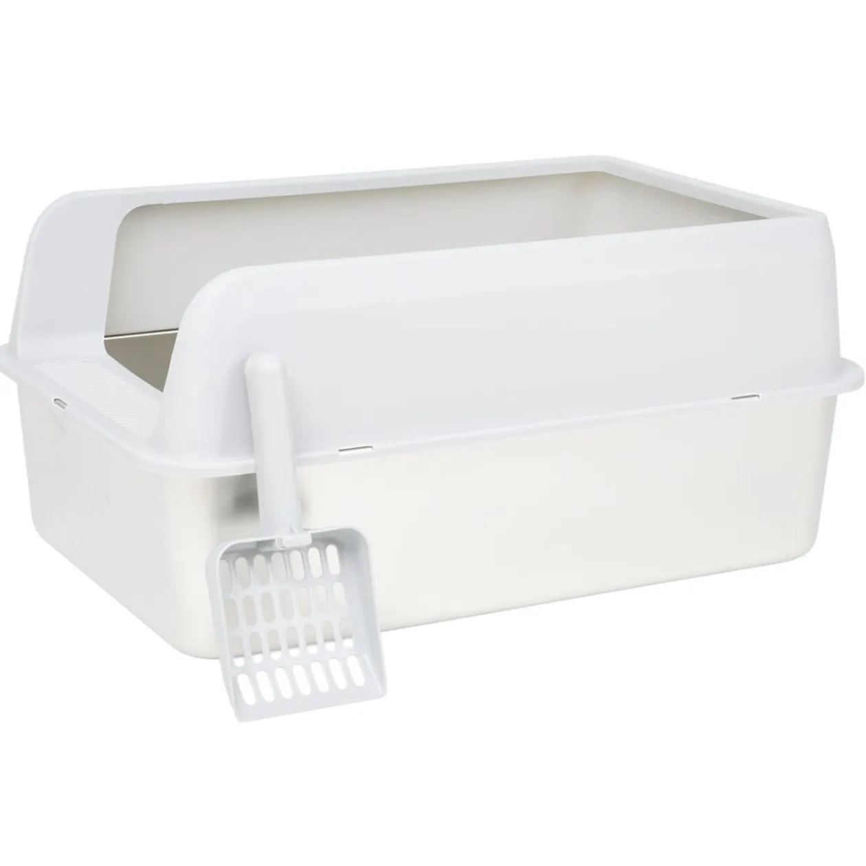 Bac à litière inox et plastique 60x40x28cm blanc et gris