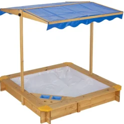 Bac à sable avec toit inclinable en bois et toile bleue 118x118xH118cm < Gifi Sale