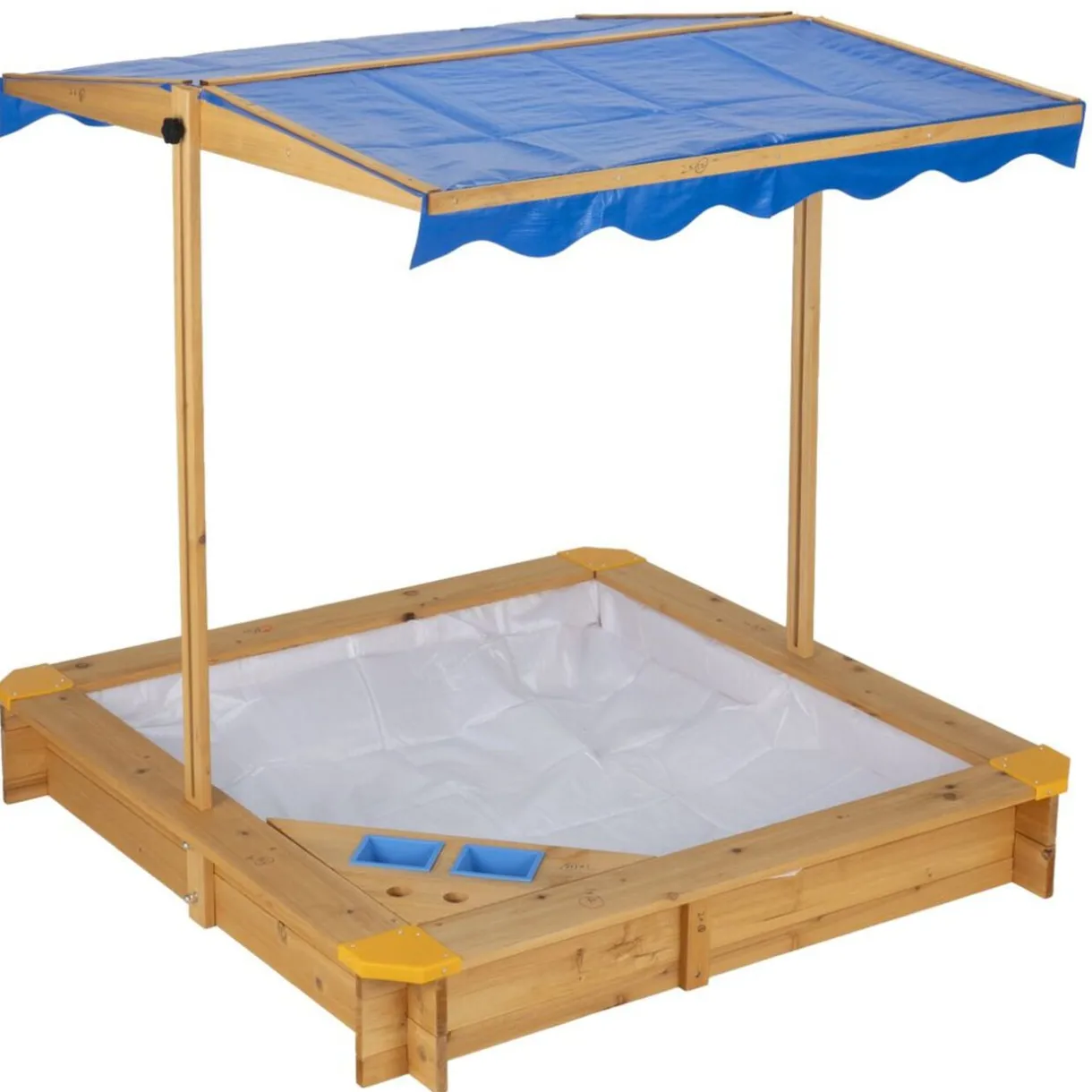 Bac à sable avec toit inclinable en bois et toile bleue 118x118xH118cm < Gifi Sale