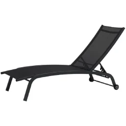 Bain de soleil transat Stockolm noir 186x63xH32/90cm