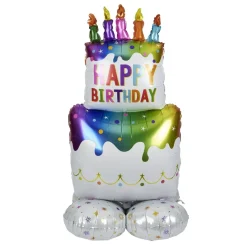 Ballon alu anniversaire Happy Birthday multicolore H100cm